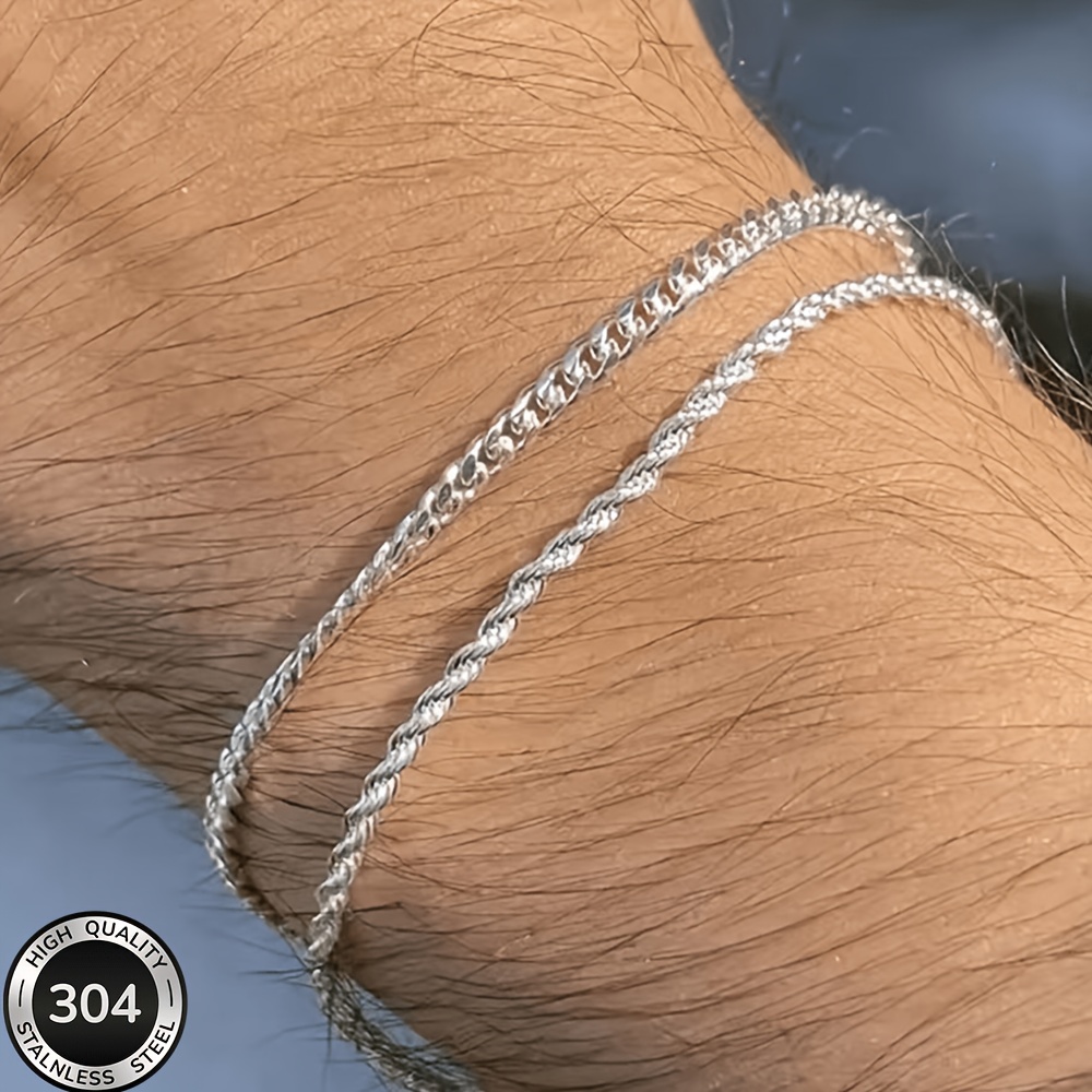 2pc Unisex Stainless Steel Bracelet Set, Classic & Versatile